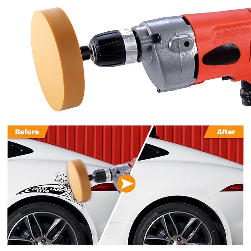 Gomake Decal Remover Eraser Wheel Tool Kit with Drill Adapter Vinyl Decal Adhesive Removal Tool with Razor Blade Scraper for Removing Pinstripes, Stickers (Mix, 2 Pack Solid) Multi-use detailed build - Image 3