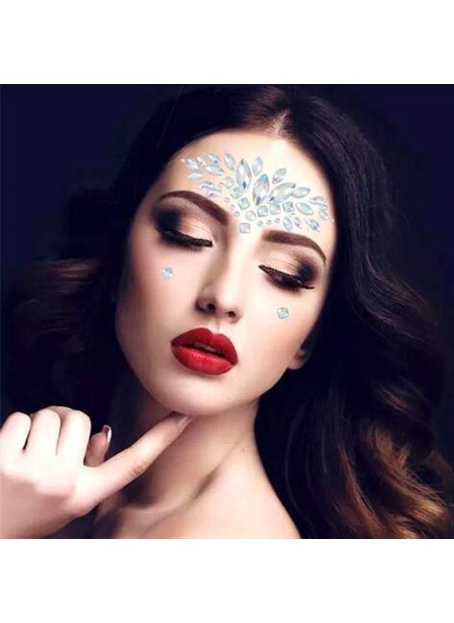 Chicque - Rhinestone Face Stickers Glitter Mermaid Face Gems Tattoos Rave Halloween Face Jewels for Women and Girls 2PCS - Image 1