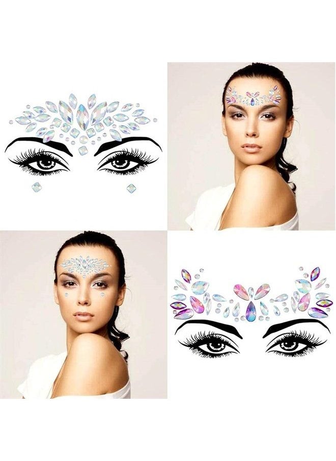 Chicque - Rhinestone Face Stickers Glitter Mermaid Face Gems Tattoos Rave Halloween Face Jewels for Women and Girls 2PCS - Image 1