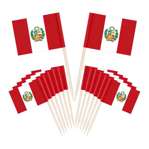 JAVD CYPS 100 Pcs Peru Mini Flags Small Stick Cupcake Toppers Peruvian Country Picks for Celebration Cocktail Parties - Image 1