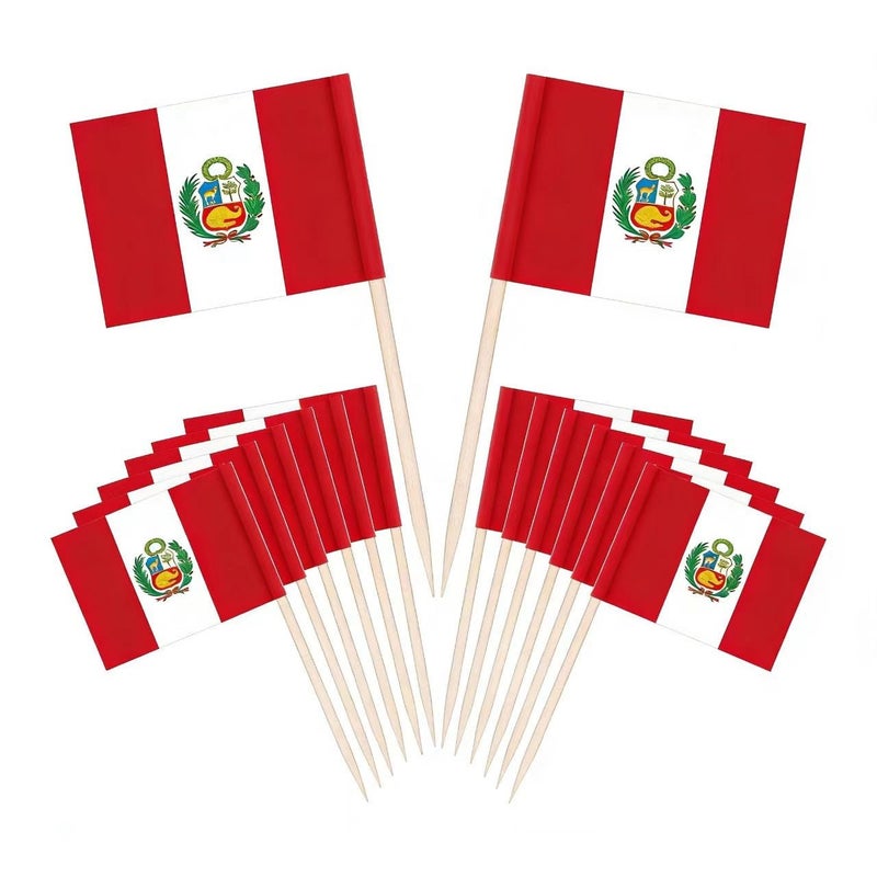 JAVD CYPS 100 Pcs Peru Mini Flags Small Stick Cupcake Toppers Peruvian Country Picks for Celebration Cocktail Parties - Image 2