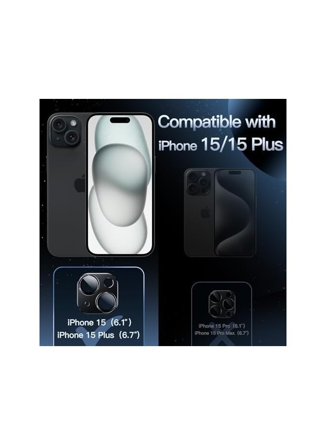 PROMASS Camera Lens Protector for iPhone 15 6.1-Inch and iPhone 15 Plus 6.7-Inch, Full Coverage 9H Tempered Glass Ring Cover, Matte Metal Plate, Case Friendly, 1-Pack (Midnight) - Image 2