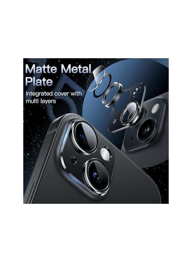 PROMASS Camera Lens Protector for iPhone 15 6.1-Inch and iPhone 15 Plus 6.7-Inch, Full Coverage 9H Tempered Glass Ring Cover, Matte Metal Plate, Case Friendly, 1-Pack (Midnight) - Image 3