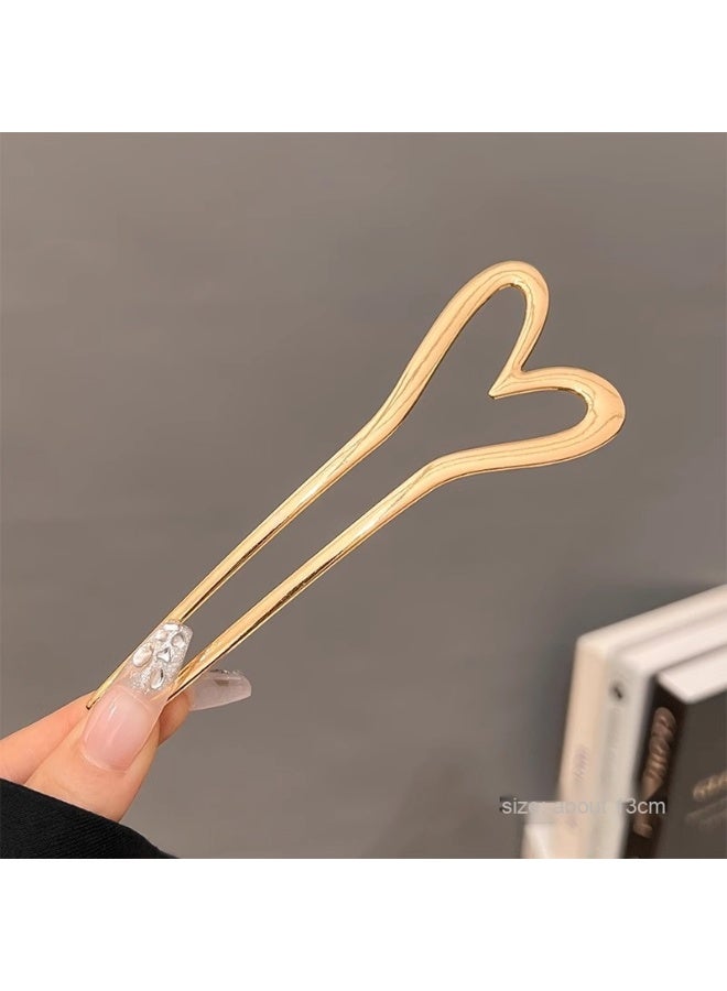 مشبك شعر معدني على شكل قلب بتصميم بسيط وعصري، لتزيين تسريحات كعكة الشعر للبنات