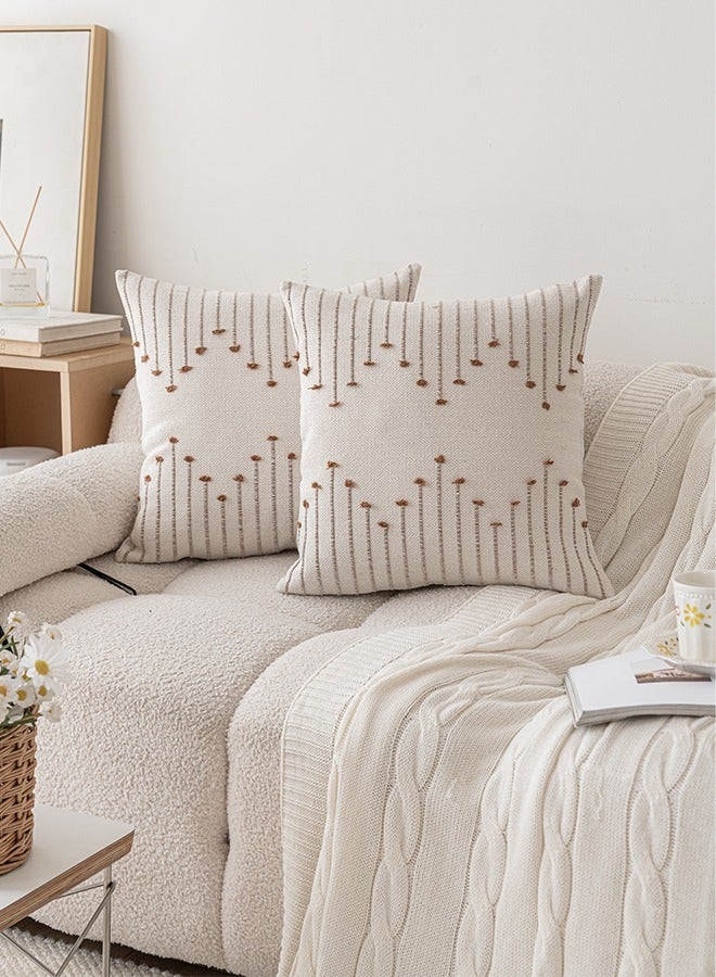 Bukela Pillow Cover Boho Throw Pillow Covers Set of 2 Neutral Decorative Textured Cushion Case Farmhouse Pillowcase Modern Square Pillow Covers for Sofa,Couch, Living Room,Beige and Brown  - Image 1