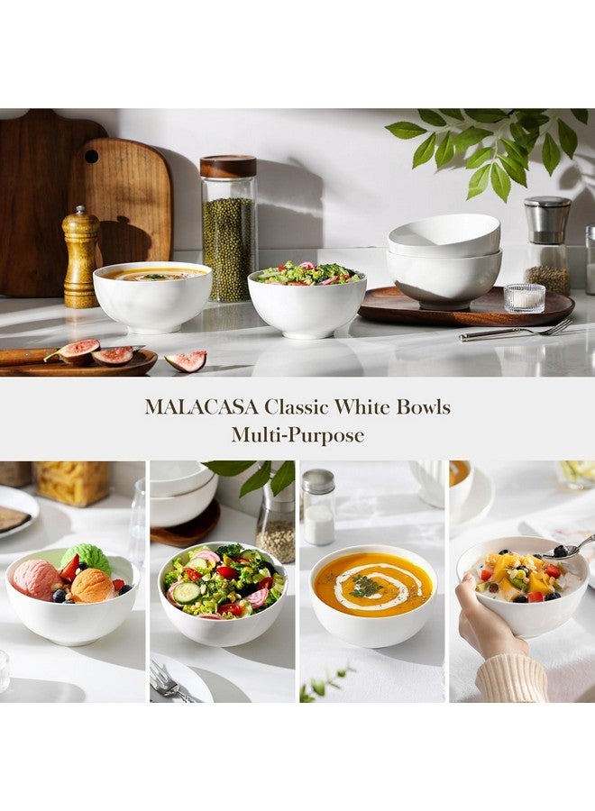 MALACASA 26 oz Porcelain Soup Bowls, 6" Cereal Bowls - White Bowls Set of 4 for Soup, Cereal, Oatmeal, Fruit, Rice - Dishwasher & Microwave Safe, Series Regular - Image 4
