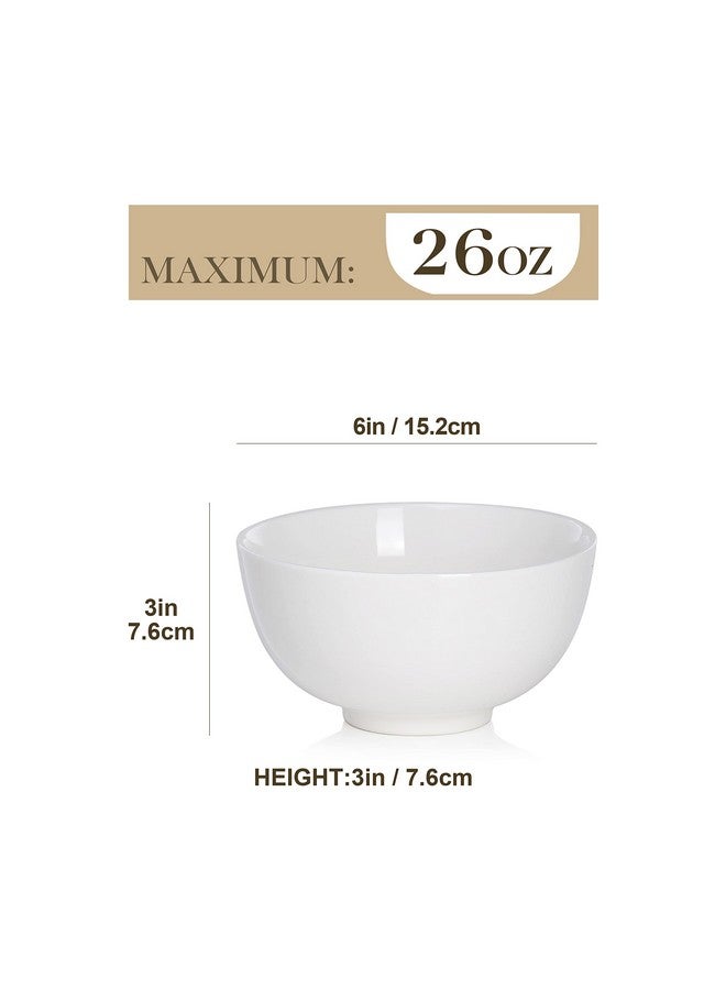 MALACASA 26 oz Porcelain Soup Bowls, 6" Cereal Bowls - White Bowls Set of 4 for Soup, Cereal, Oatmeal, Fruit, Rice - Dishwasher & Microwave Safe, Series Regular - Image 2