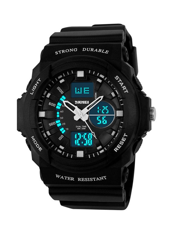 ساعة يد بعقارب + رقمية مضادة للماء بسوار مطاطي طراز SKM-954-S men