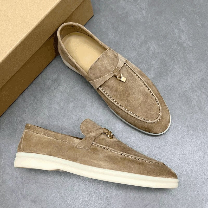 Unlabeled LP Loafers Leather Soft-soled Casual Single-layer Shoes British Slip-on Lazy Shoes Penny Shoes Small Leather Shoes 2024 Khaki - Image 1