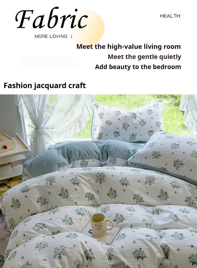 Floral Printed Duvet Cover, 4-Piece Ultra-Soft Cotton Bedding Set with Zipper Closure, Includes Two Pillowcases (200x230 cm)  - Image 4