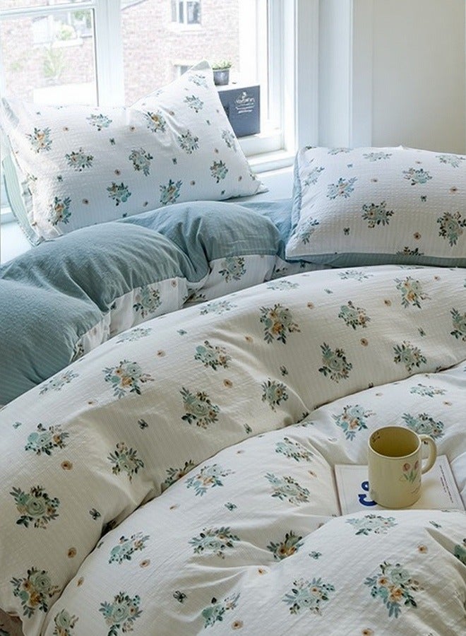 Floral Printed Duvet Cover, 4-Piece Ultra-Soft Cotton Bedding Set with Zipper Closure, Includes Two Pillowcases (200x230 cm)  - Image 1
