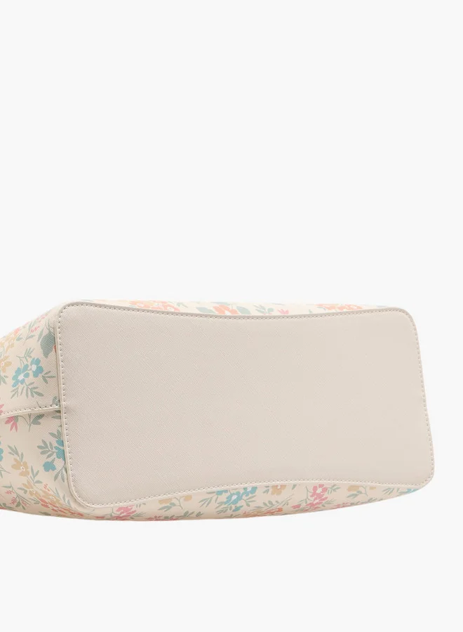 MISSY Floral Print Tote Bag with Double Handle and Zip Closure