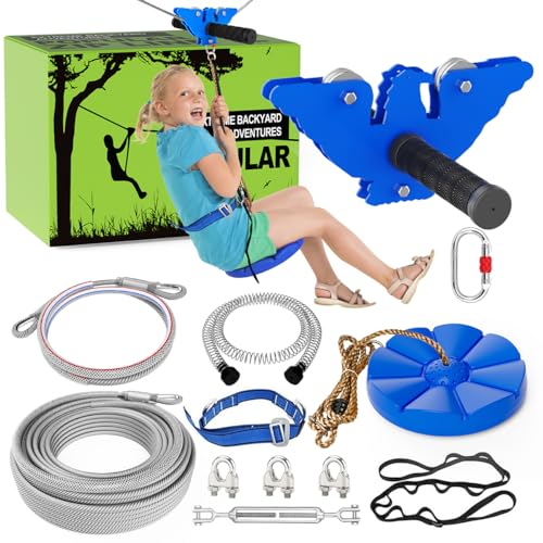 X XBEN 150FT Zip line Kits for Backyard Zip Lines for Kid and Adult Included Swing Seat Ziplines Brake and Steel Trolley Outdoor Playground Equipment - Image 1