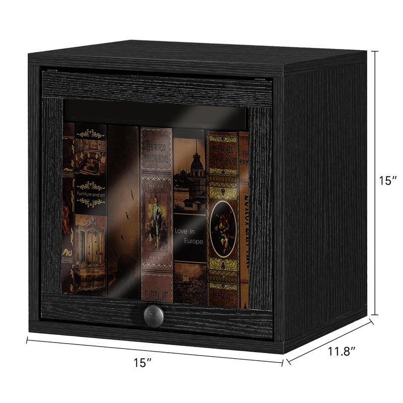 FUSUNBAO Magic DIY Cube Storage Organizer Stackable Cubes for Home Books Clothes Toy-Modular Cubby Storage System-Office Cubical-Bookcase Closet(Black, Glass Door Cube) - Image 2