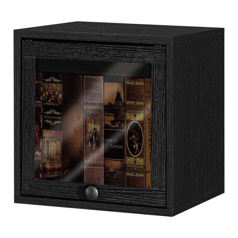 FUSUNBAO Magic DIY Cube Storage Organizer Stackable Cubes for Home Books Clothes Toy-Modular Cubby Storage System-Office Cubical-Bookcase Closet(Black, Glass Door Cube) - Image 1