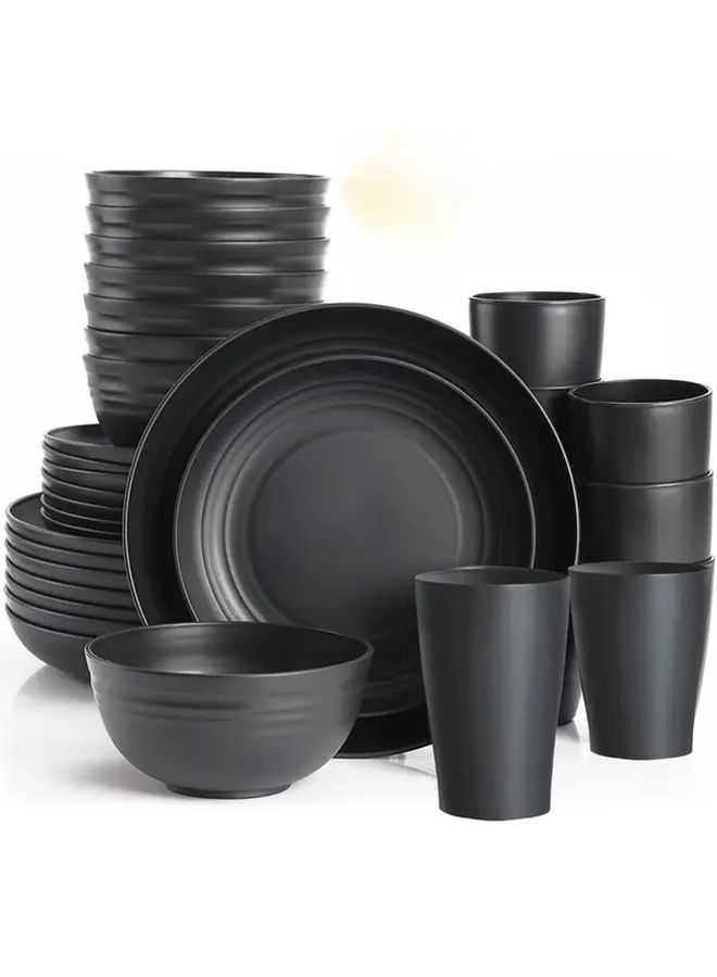 Black Straw Cutlery Set 1 Pack Microwave Safe Plastic Tableware for Dining - Image 1