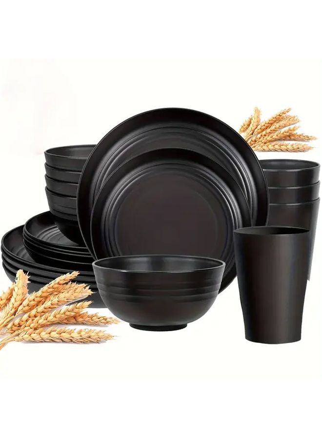 Black Straw Cutlery Set 1 Pack Microwave Safe Plastic Tableware for Dining - Image 2