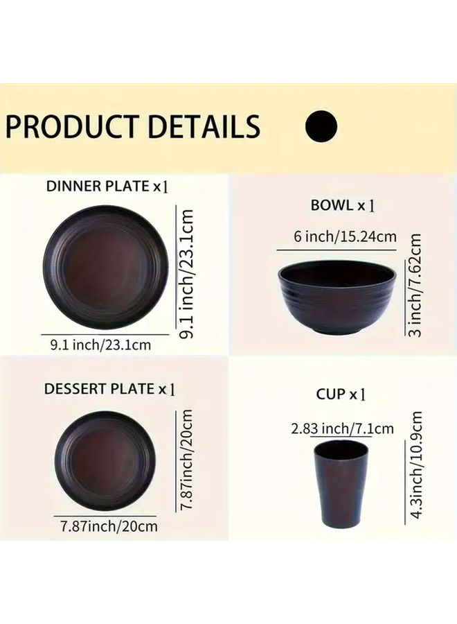 Black Straw Cutlery Set 1 Pack Microwave Safe Plastic Tableware for Dining - Image 5