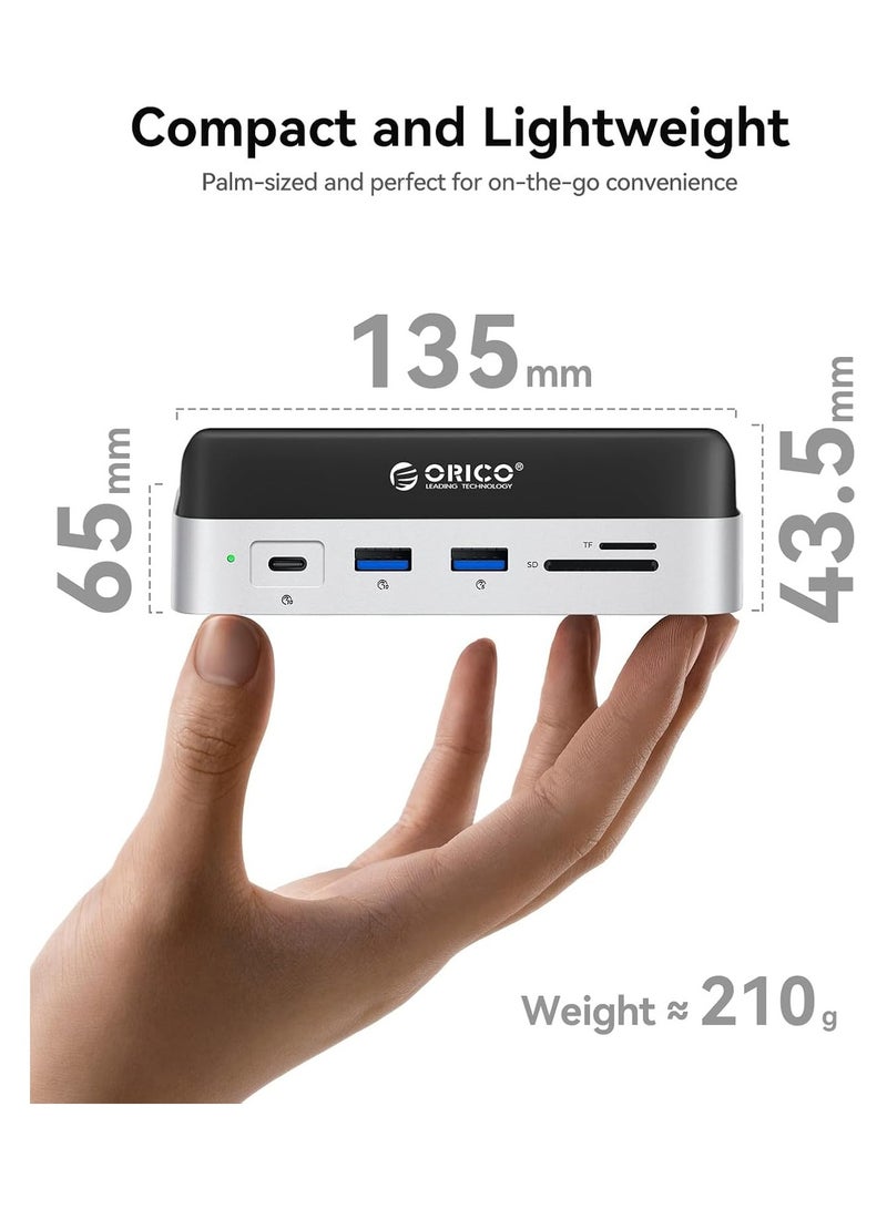 Orico ORICO MiniDock and Stand Compatibility with Mac mini M4, 10-in-1 Aluminum Hub with M.2 SSD Enclosure, 10Gbps USB-C & USB-A, 4K HDMI, Gigabit Ethernet, SD/TF Card Readers  - Image 2