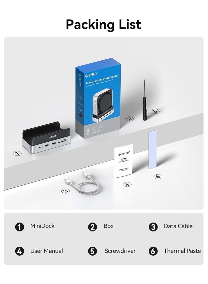 Orico ORICO MiniDock and Stand Compatibility with Mac mini M4, 10-in-1 Aluminum Hub with M.2 SSD Enclosure, 10Gbps USB-C & USB-A, 4K HDMI, Gigabit Ethernet, SD/TF Card Readers  - Image 3