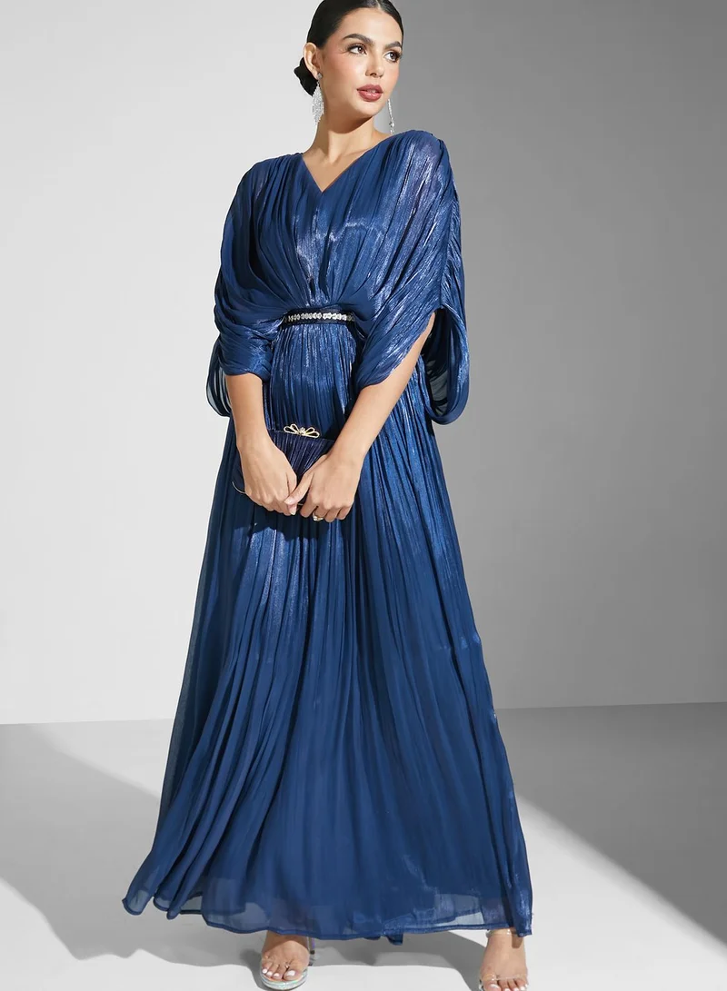 Namshi x Nour Shimmer Dress With Drape Detail