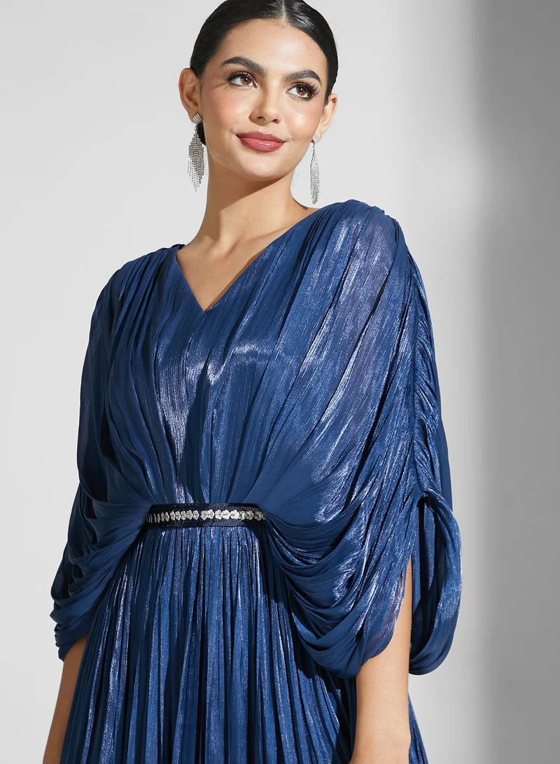 Namshi x Nour Shimmer Dress With Drape Detail