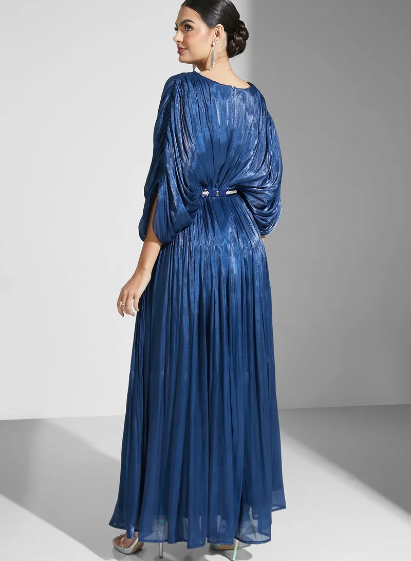 Namshi x Nour Shimmer Dress With Drape Detail