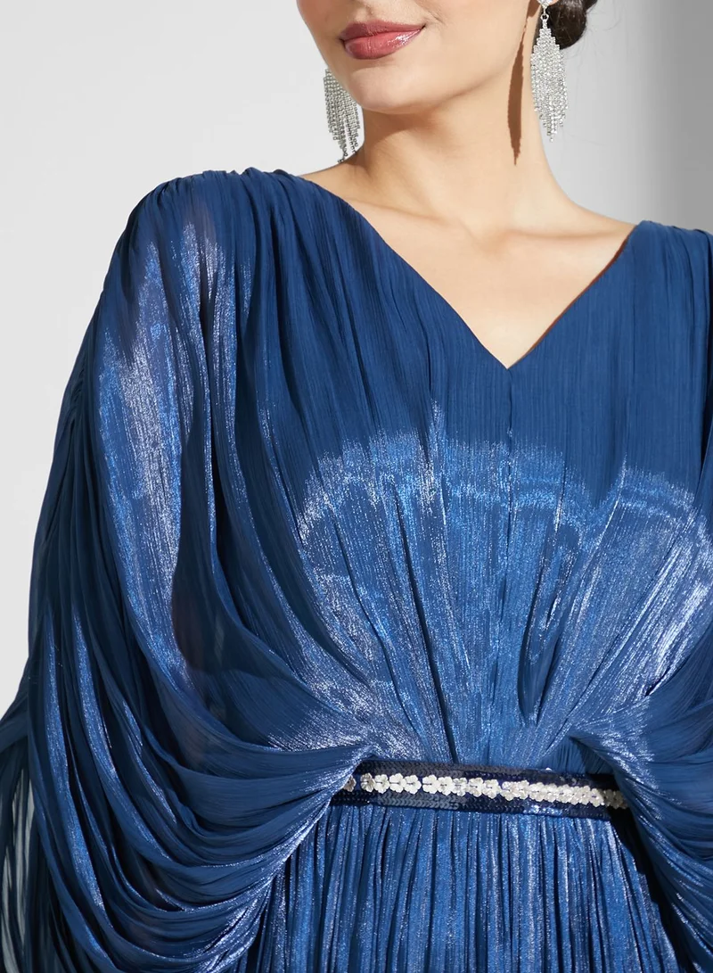 Namshi x Nour Shimmer Dress With Drape Detail