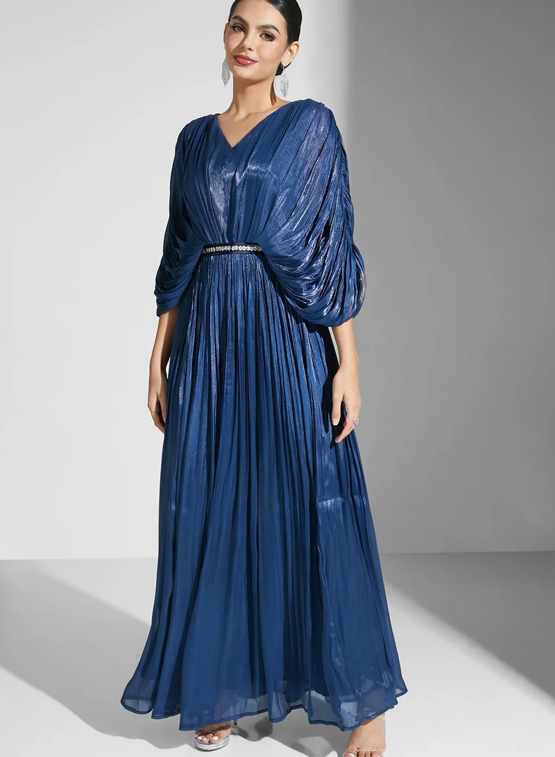 Namshi x Nour Shimmer Dress With Drape Detail