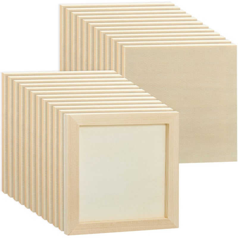 Kathfly 24 Pcs 6x6 Wood Panel Boards Unfinished Wood Canvas Panels for Painting Crafts DIY Drawing Pouring Art Projects - Image 2