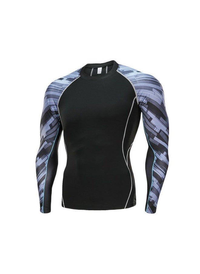 Men's Long Sleeve Fitness Print T Shirt Running Training Sports Tights Tops Quick Drying Moisture Wicking Elastic Sportswears - Image 1