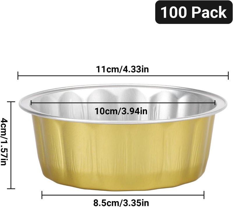 Beasea 8 oz 100 Pack Aluminum Ramekins, Disposable Ramekins Foil Cups Baking 3.9" Ramekin Cup Muffin Cupcake Aluminum Baking Cup Mini Pudding Souffle Cups for Party Wedding Birthday - Gold - Image 2