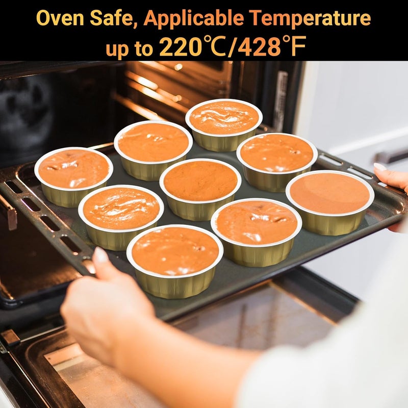 Beasea 8 oz 100 Pack Aluminum Ramekins, Disposable Ramekins Foil Cups Baking 3.9" Ramekin Cup Muffin Cupcake Aluminum Baking Cup Mini Pudding Souffle Cups for Party Wedding Birthday - Gold - Image 3