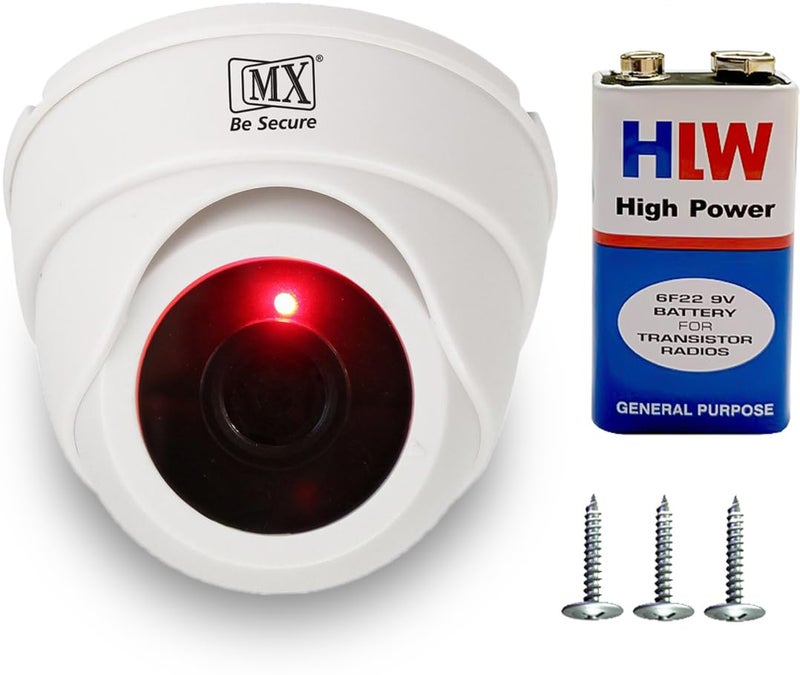 MX Dummy CCTV Dome Camera with Flashing LED Light, Battery Operated Fake Security Camera (No Audio or Video Recording), Indoor & Outdoor Use for Home and Office – 1 Piece - Image 1