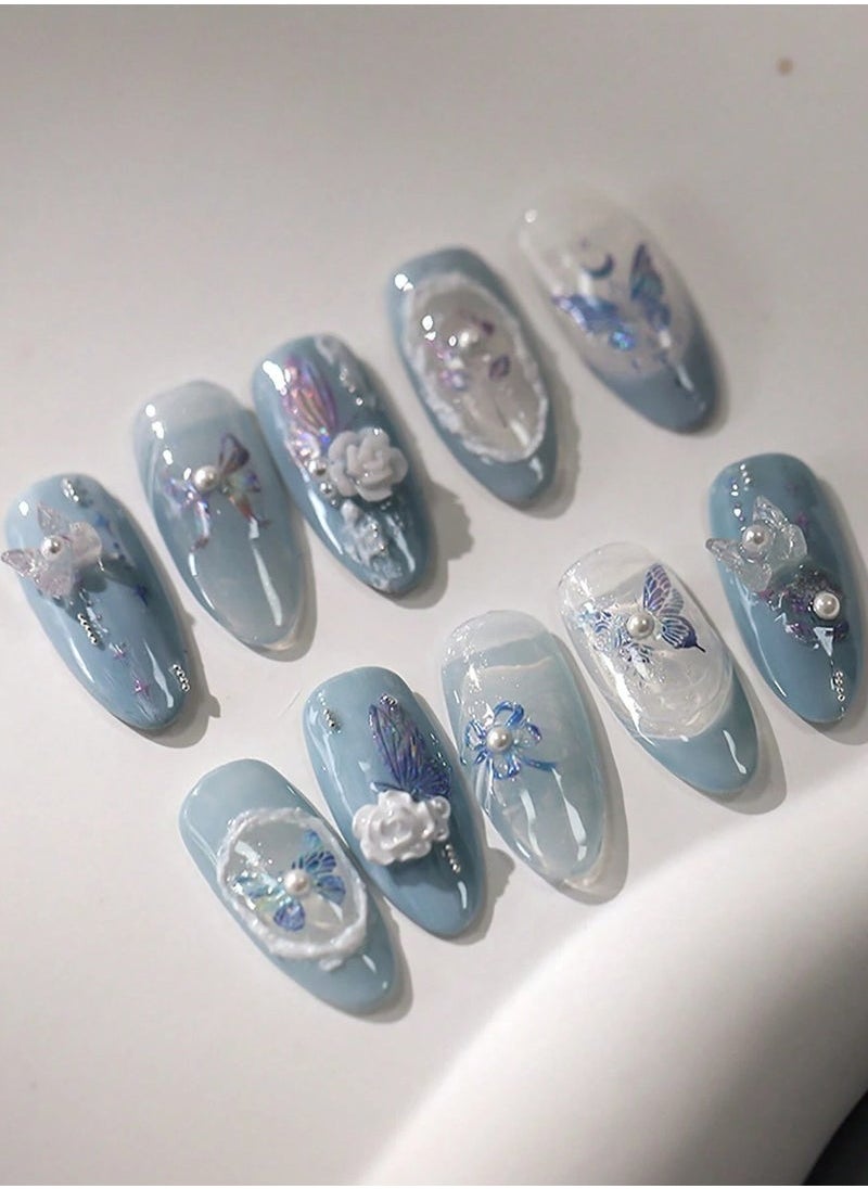 BTFMEI 5D Pearl Crystal Butterfly Magic Nail Sticker with 100 Zircon Diamonds, Butterfly Nail Art Stickers Self，Suitable for DIY Nail Sticker  - Image 3