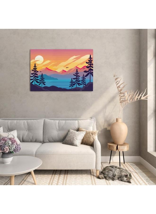 Home Gallery - Boho Landscape Print Abstract Mountains Lake on canvas wall art - Image 1