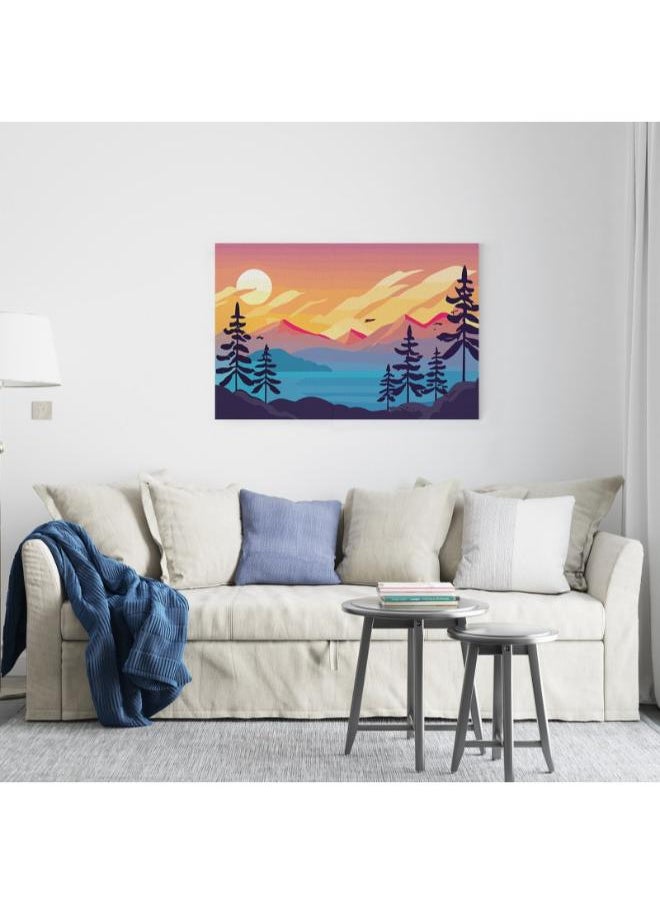 Home Gallery - Boho Landscape Print Abstract Mountains Lake on canvas wall art - Image 1