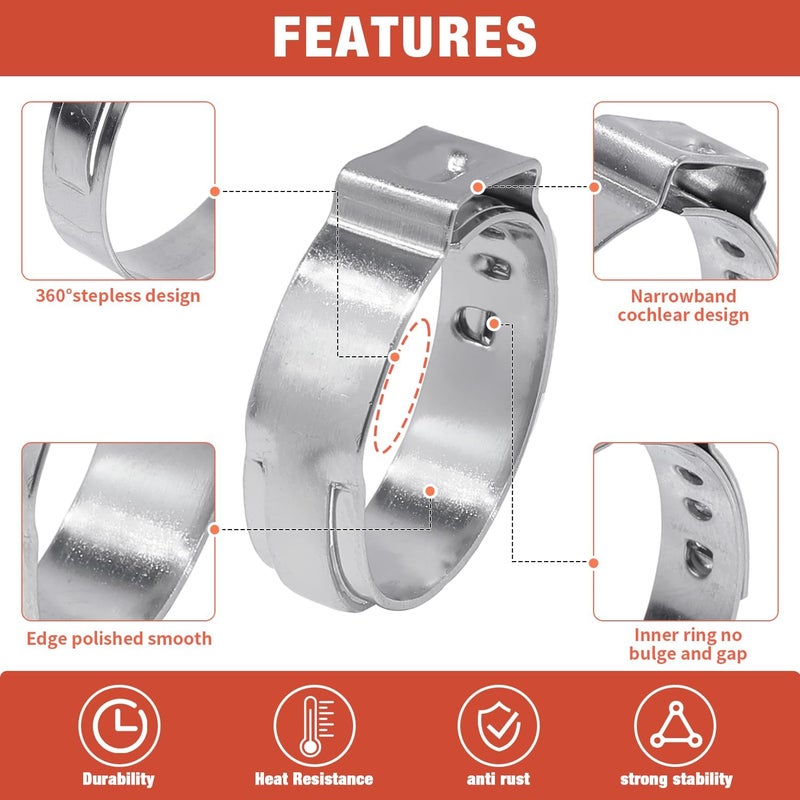 AKIHISA 360pcs Stainless Steel 304 Single Ear Hose Clamps Assortment Kit (5.3-36.1mm) - Image 3