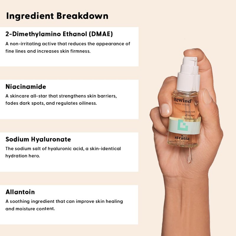Stratia Rewind Firming & Hydrating Serum with Hyaluronic Acid & Niacinamide - Moisturizes & Evens Skin Tone with DMAE for Smooth, Plump Skin, 1.3 Fl Oz - Image 4