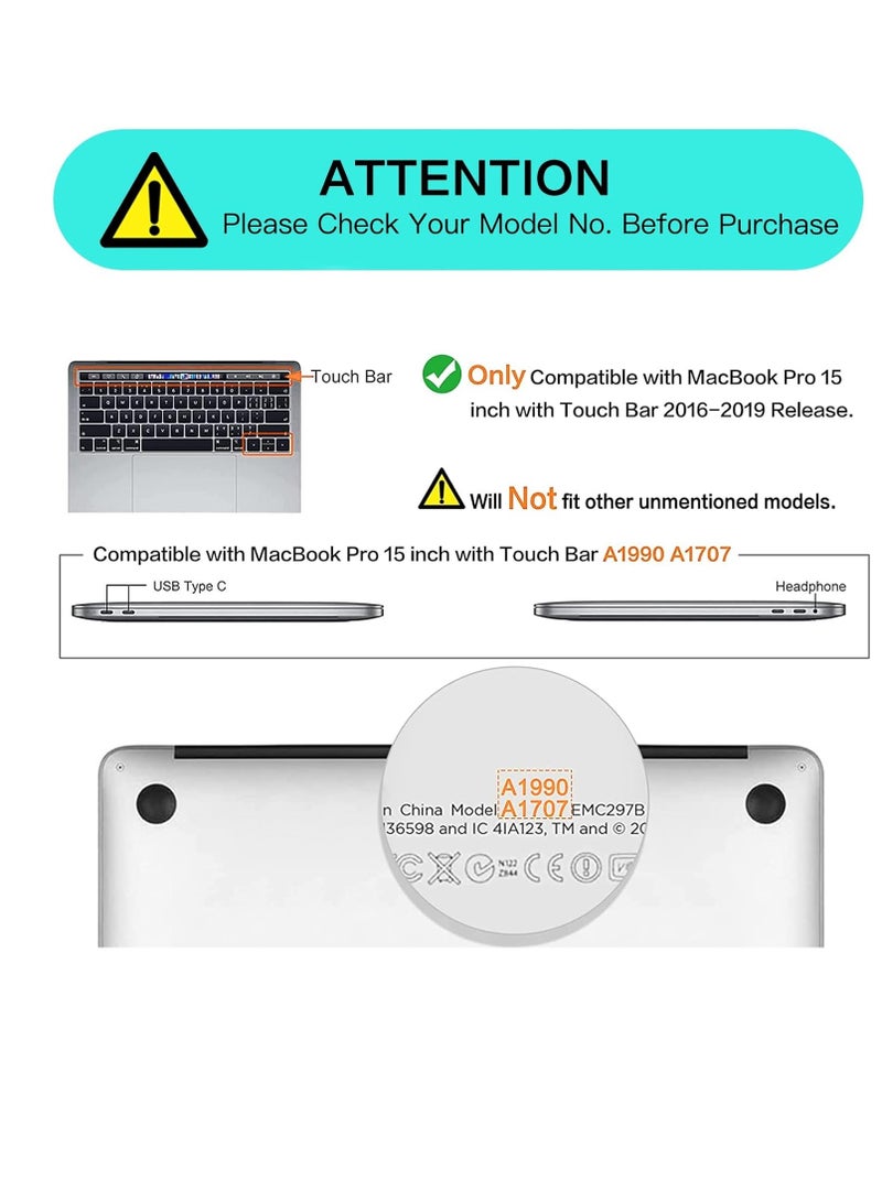 Hard Shell Case Protective Snap On Cover Compatible with Apple MacBook Pro 15 inch 2019 2018 2017 2016 Release A1990 A1707 with Touch Bar and Touch ID (Crystal Clear) - Image 2