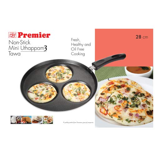 Premier Non Stick Omini Aluminium Uthappam 3 Tawa 28cm 019623 Black Durable NonStick Coating for Easy Cooking and Cleaning Even Heat Distribution Stylish Red Design - Image 3