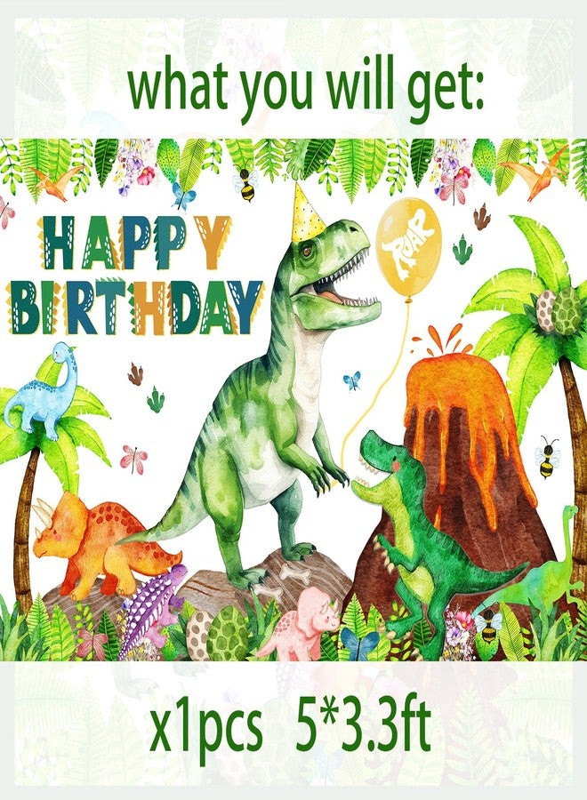 BIGKEOKI Dinosaur birthday party backdrop banner (Green Dino Happy Birthday Generic) - Image 2