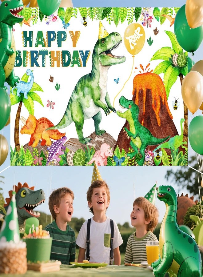 BIGKEOKI Dinosaur birthday party backdrop banner (Green Dino Happy Birthday Generic) - Image 5