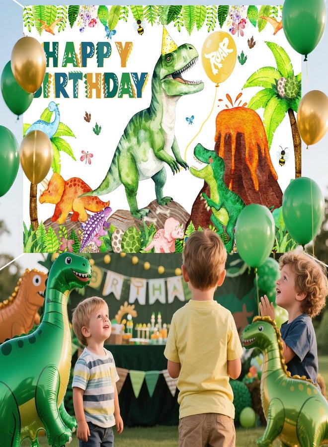 BIGKEOKI Dinosaur birthday party backdrop banner (Green Dino Happy Birthday Generic) - Image 3