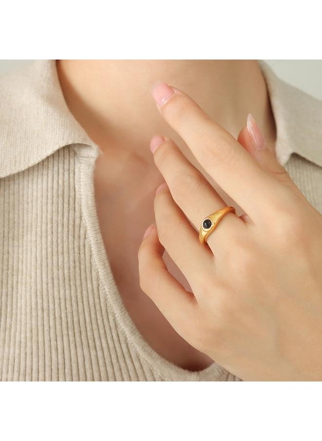 Generic - Korean Style Designer Open Fashion Ring Personality Temperament Inlaid Black And White Glass Ball Titanium Steel Gold Plated Ring Women - Image 1