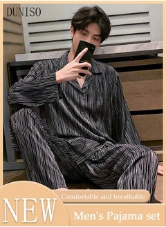 2-piece Men' s Pajama Set Silk Satin Long Sleeve Sleepwear with Button Classic Loungewear Nightwear Notch Neck Shirt and Waist Elastic Pants Pajama for Men - pzsku/Z3712874D5A5240D514F3Z/45/_/1691118812/686c8fa9-b2aa-4fe0-a6d2-a1e9c1bb9bc1