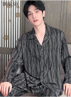 DUNISO 2-piece Men' s Pajama Set Silk Satin Long Sleeve Sleepwear with Button Classic Loungewear Nightwear Notch Neck Shirt and Waist Elastic Pants Pajama for Men  - Image 4