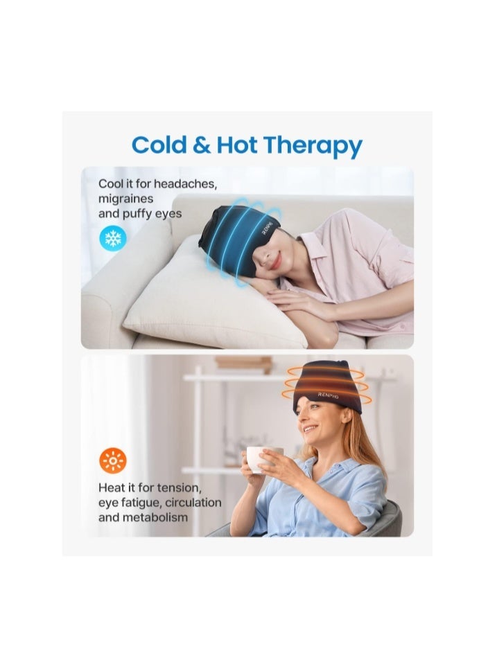 RENPHO Ice Head Wrap, Headache Relief Hat for Migraine, Migraine Cap with Hot or Cold Therapy, Ice Pack Heating & Cooling Eye Mask with Gel, Cold/Hot Compress for Puffy Eye, Tension, Sinus, Stress - Image 2