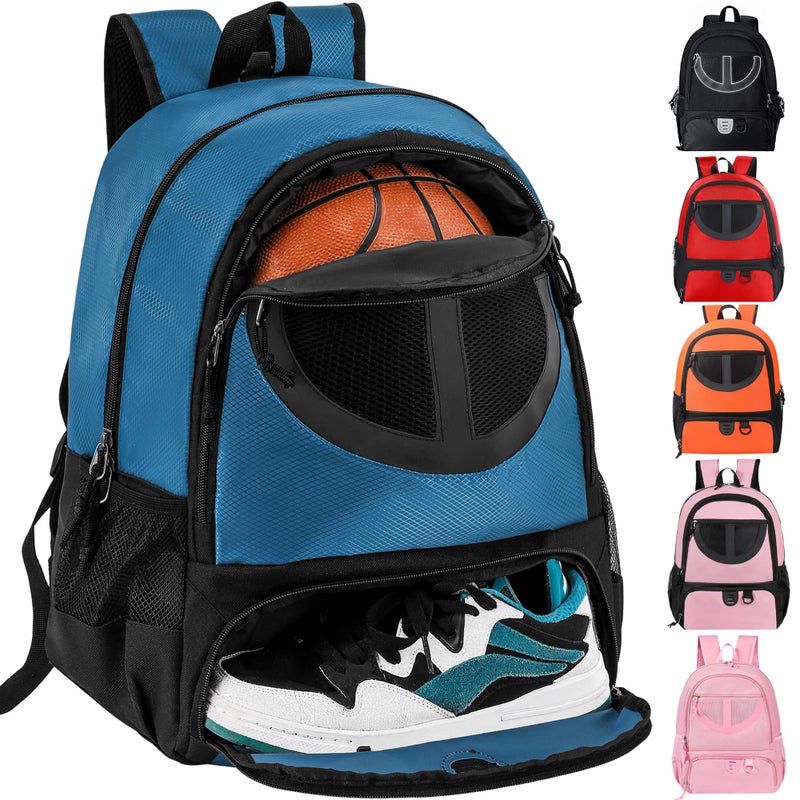 TRAILKICKER Basketball Bag Backpack for Men Women with Ball Shoes Compartment 30L Capacity Lightweight Breathable Boys Girls Soccer Ball Bag Backpack Fit Volleyball Football Sports Travel School Gym Blue - Image 2