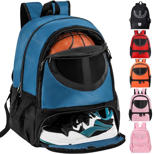 TRAILKICKER Basketball Bag Backpack for Men Women with Ball Shoes Compartment 30L Capacity Lightweight Breathable Boys Girls Soccer Ball Bag Backpack Fit Volleyball Football Sports Travel School Gym Blue - Image 1